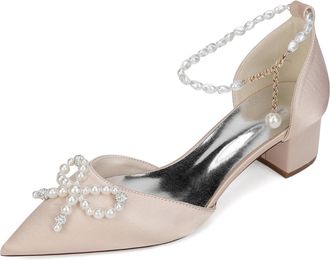 Generic Wedding Shoes Women Low Heel Bridal Satin Chunky Heels Dress Shoes Wedding Ankle Strap Evening Pumps 4.5Cm,Champagne,10 UK