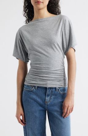 BDG Ruched Boat Neck Top in Grey at Nordstrom, Size X-Large