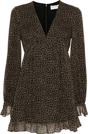 Saint Laurent Short Dresses, female, Multicolor, S, Leopard Minidress