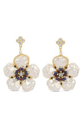 Eye Candy Los Angeles Meghan Cubic Zirconia Pearlescent Flower Drop Earrings in Gold/pearl Multi at Nordstrom Rack