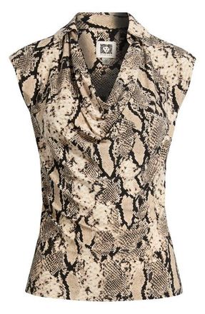 Anne Klein Cap Sleeve Shirt in Anne Black/Latte Multi at Nordstrom, Size X-Small P