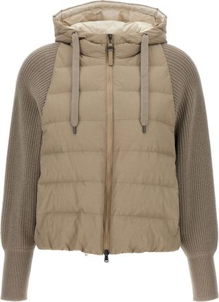 Brunello Cucinelli Piumino con cappuccio e maniche in maglia - Toni neutri