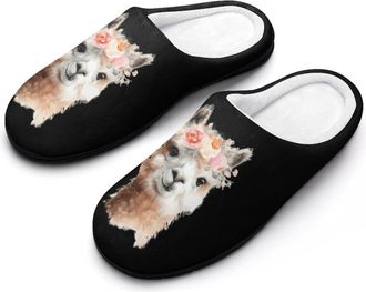 Generic Lama Watercolor Funny Mens Cotton Slippers Soft Non-Slip Rubber Sole House Slipper Indoor Outdoor