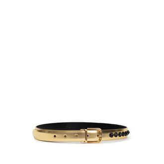 Dolce & Gabbana Gouden leren riem met zwarte kristallen - Dames - Riemen - Geel - 80 CM - Leer - Accessoires
