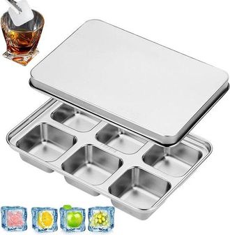 OEM Bandeja Para Cubitos De Hielo De Acero Inoxidable, Para Enfriar Bebidas, Acero Inoxidable Reutilizable, 20x15x6 Cm, Plateado
