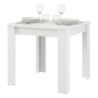 Dmora Mesa Fija Trosa, 4 Plazas, Tablero Efecto Listonado, Forma Cuadrada, 80x80x76h Cm Blanco Mate