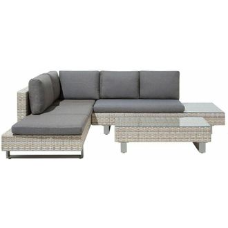 Beliani Set da Giardino Divano Angolare Finto Rattan Beige Cuscini Grigi e Tavolino Lanciano