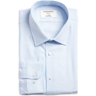 Nordstrom Trim Fit Microcheck Cotton Dress Shirt in Blue Hydrangea Textooth at Nordstrom Rack, Size 16.5 - 34/35