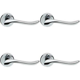 Loops 4x PAIR Scroll Shaped Lever Handle on Round Rose Concealed Fix Polished Chrome