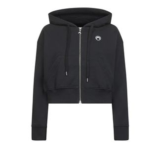 Marine Serre Moon Logo Fleece Cropped Zipped Hoodie - female - Marine Serre - Zip-throughs - Black - M - Sweatshirts & Hoodies