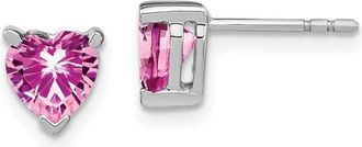 Diamond2Deal 14k White Gold Heart Created Pink Sapphire Earrings