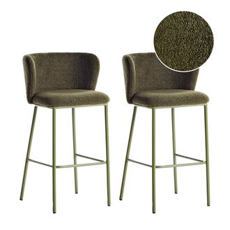Beliani Beliani - Conjunto De 2 Sillas De Bar Modernas Asiento Tapizado Boucl&eacute; Sin Reposabrazos Respaldo Curvo Patas Negras Verde Mina