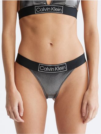 Calvin Klein Womens Core Festive Tanga Bottom - Black - XS