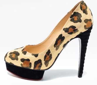 Charlotte Olympia Gold Leopard Print Glitter Suede Dolly Pumps
