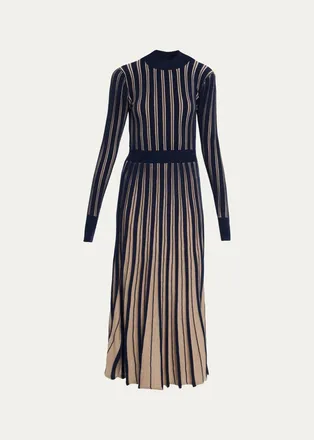 Cara Cara Mariella Striped Pleated Merino Wool Maxi Dress