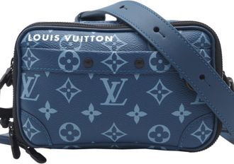 Louis Vuitton Beige Blue Brown Canvas Shoulder Bag (Pre-Owned)