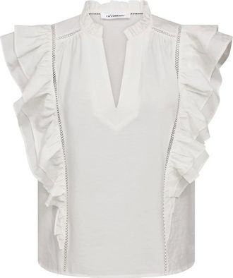 Co'Couture Callum CC Lace Frill V-Top - Blouses & Shirts - Mujer - Blanco - S