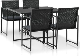 vidaXL Set Comedor De Jard&iacute;n 5 Piezas Y Cojines Rat&aacute;n Sint&eacute;tico Negro Vidaxl