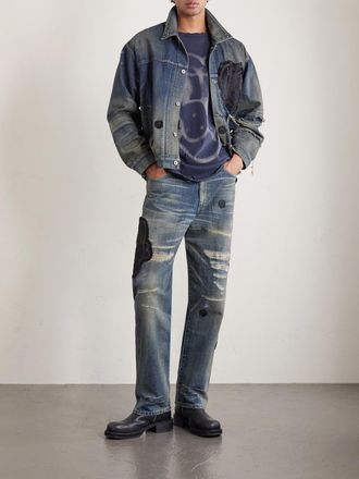 Neighborhood + Chito Savage Appliqu&eacute;d Distressed Straight-Leg Jeans