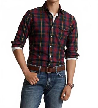 Polo Ralph Lauren Long-Sleeve Classic Oxford Sport Shirt Top In Red/green Multi