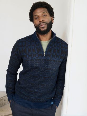 Fat Face FatFace Navy Blanket Half Neck Knitted Jumper