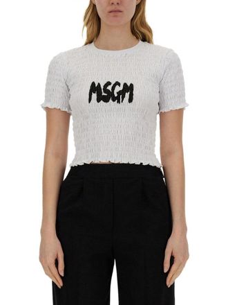 Msgm Cropped T-Shirt With Logo