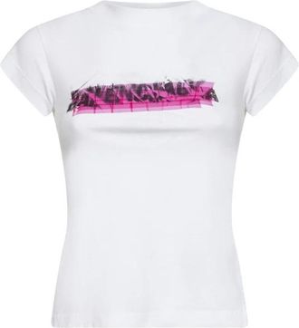 Balenciaga Messy Spray Chopped Back T-shirt - Dames - T-shirts - Wit - M - Katoen - Tops