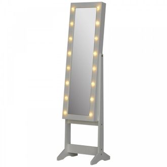 HOMCOM Free Standing LED Mirrored Jewellery Cabinet - Warm White | TJ Hughes