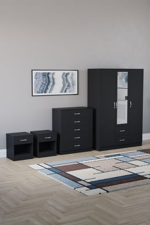Home Discount Vida Designs 4Pc Bedroom Set 2xBedside, 5Drawer Chest, Mirror Wardrobe in Black