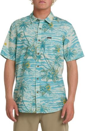 Quiksilver Sundown Classic Short Sleeve Stretch Cotton Button-Up Shirt in Aqua at Nordstrom, Size Xx-Large