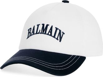 Balmain Embroidered Logo Bicolor Cotton Twill Baseball Cap in Gpp White/Navy at Nordstrom