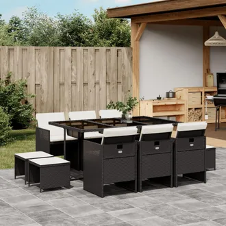 vidaXL Set De Comedor Jard&iacute;n 11 Pzas Con Cojines Rat&aacute;n Sint&eacute;tico Negro Vidaxl
