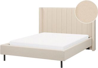 Beliani Modern Bedroom Boucle eu Double Size Bed Frame Beige Slatted Base Villette