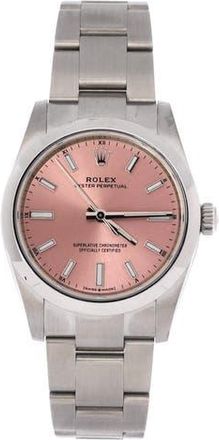 Rolex Oyster Perpetual Pink Automatic Watch Stainless Steel 34 in Metallic Silver at Nordstrom