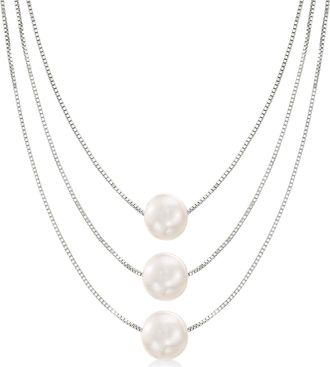 Ross-Simons 9-9.5mm Cultured Pearl 3-Strand Layered Necklace in Sterling Silver