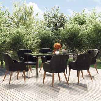 vidaXL Juego De Comedor De Jard&iacute;n 7 Piezas Con Cojines Negro Vidaxl
