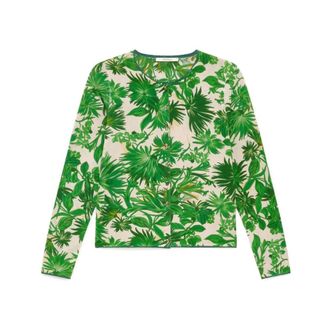 Maliparmi Cardigans, female, Green, Size: XL Cotton Printed Cardigan