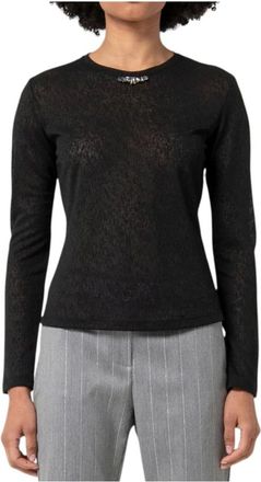 Fracomina Long Sleeve Tops, female, Black, Size: XL Round-neck Knitwear