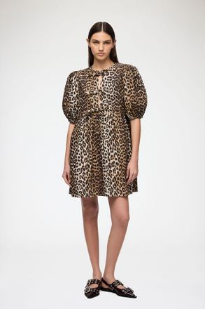 Ganni Mixed Leopard Cotton Mini Dress - Size 34 Organic