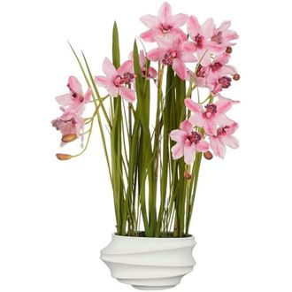 MiCa Decorations Mica Decorations - Planta Artificial Cymbidium orquidea Barco Rosa Con Maceta
