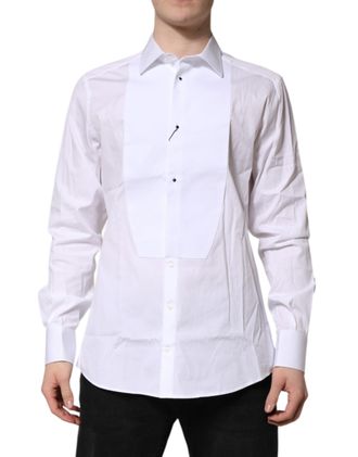 Dolce & Gabbana White Silk Bib Poplin Gold Men Formal Shirt
