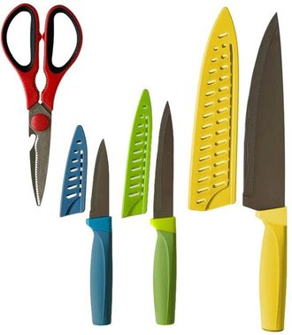 Trade Shop Trade Shop - Set 3 Cuchillos De Chef Fruta Multiusos Con Cubiertas + Tijeras De Acero Utensilios De Cocina