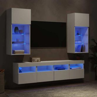 vidaXL Vidaxl - Muebles De Tv De Pared Con Led 5 Pzas Madera Ingenier&iacute;a Blanco