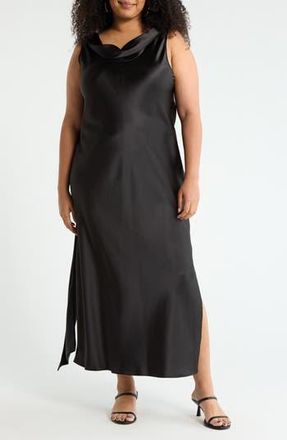 Renee C Cowl Neck Satin Maxi Dress in Black at Nordstrom Rack, Size 1 X