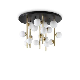 Netlighting Perlage 18 Light Globe Ceiling Light Brass White Glass Shade in Gold