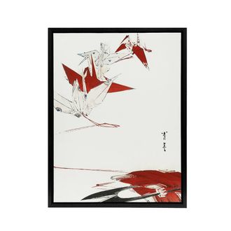 Artery8 Bird Origami Crane Kachoga Framed Canvas Wall Art Print Watanabe Seitei in Red | Size: W24 x H32