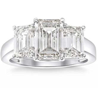Pompeii3 3.55Ct TW Emerald Cut Three Stone Engagement Ring 14k White Gold Lab Grown Size: 7