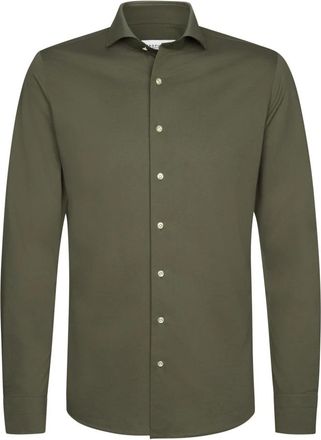 Profuomo Japanse Gebreide Shirt - Heren - Casual Overhemden - Groen - M - Katoen - Overhemden