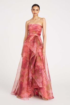 Theia Fahreta Strapless Organza Gown in Printed Wisteria at Nordstrom, Size 16