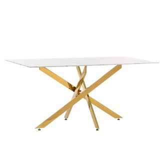 Siediti Fuori e Dentro Mesa rectangular 160x90cm con tapa de vidrio m&aacute;rmol y patas doradas